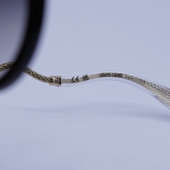 Roberto Cavalli SRC004M 0700 Sunglasses Shiny Black/Gold Round Frame - Picture 7 of 10